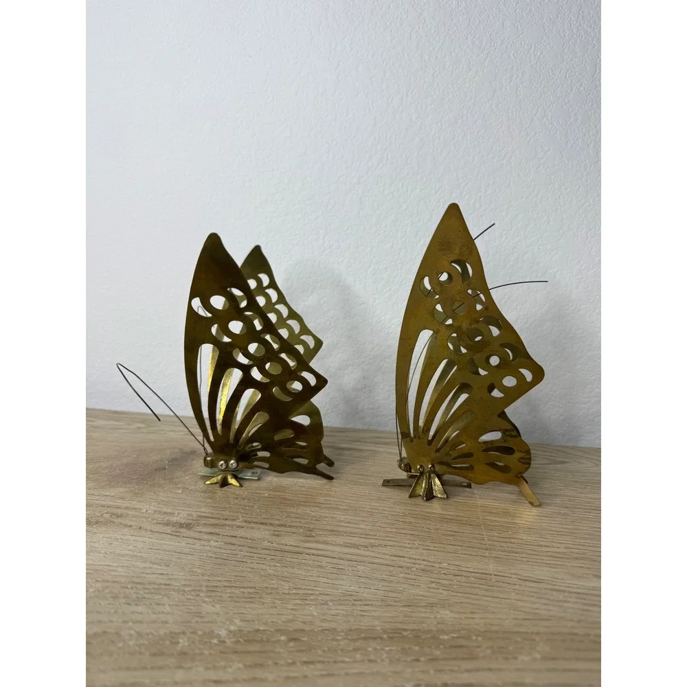 Vintage‎ Brass Butterfly Wall Hanging Decor Set of 2 Mid Century Modern 3D Gold